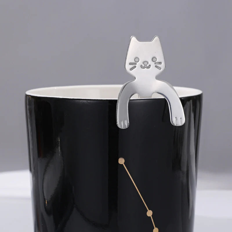 "Adorable Cat-Shaped Stainless Steel Coffee Spoon - Perfect Mini Scoop for Desserts, Snacks, and Ice Cream!"