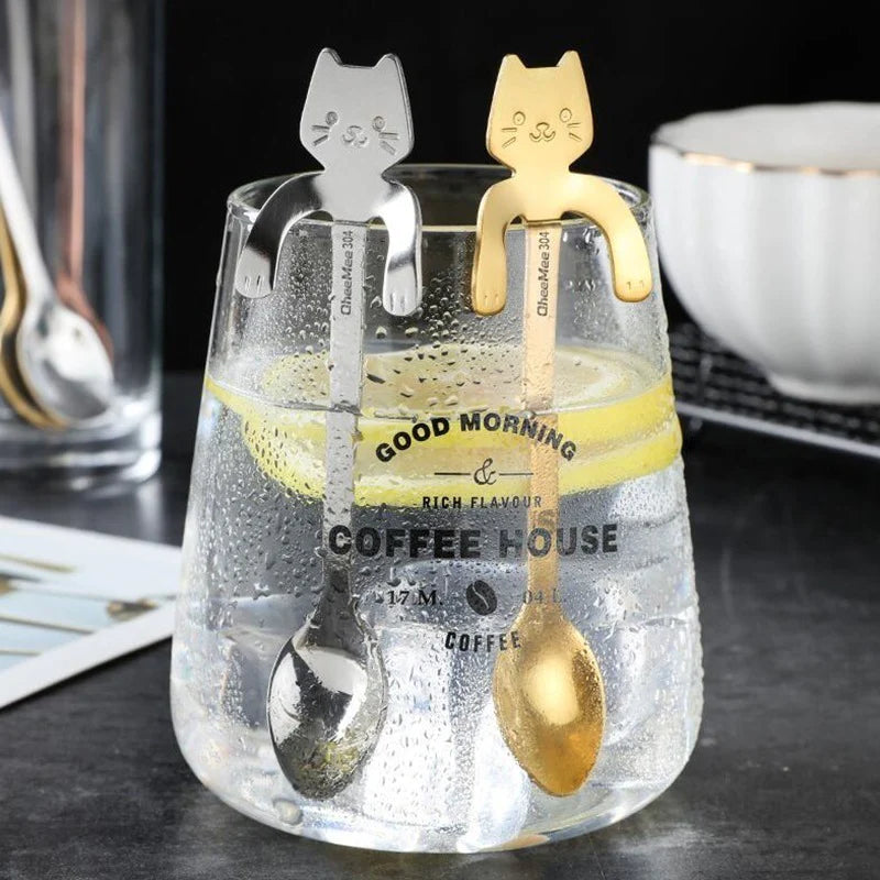 "Adorable Cat-Shaped Stainless Steel Coffee Spoon - Perfect Mini Scoop for Desserts, Snacks, and Ice Cream!"