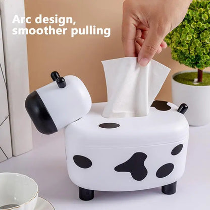 "Charming Cow-Shaped 2-in-1 Tissue Box Holder & Toothpick Dispenser – Stylish Desktop Organizer for Home & Office!"