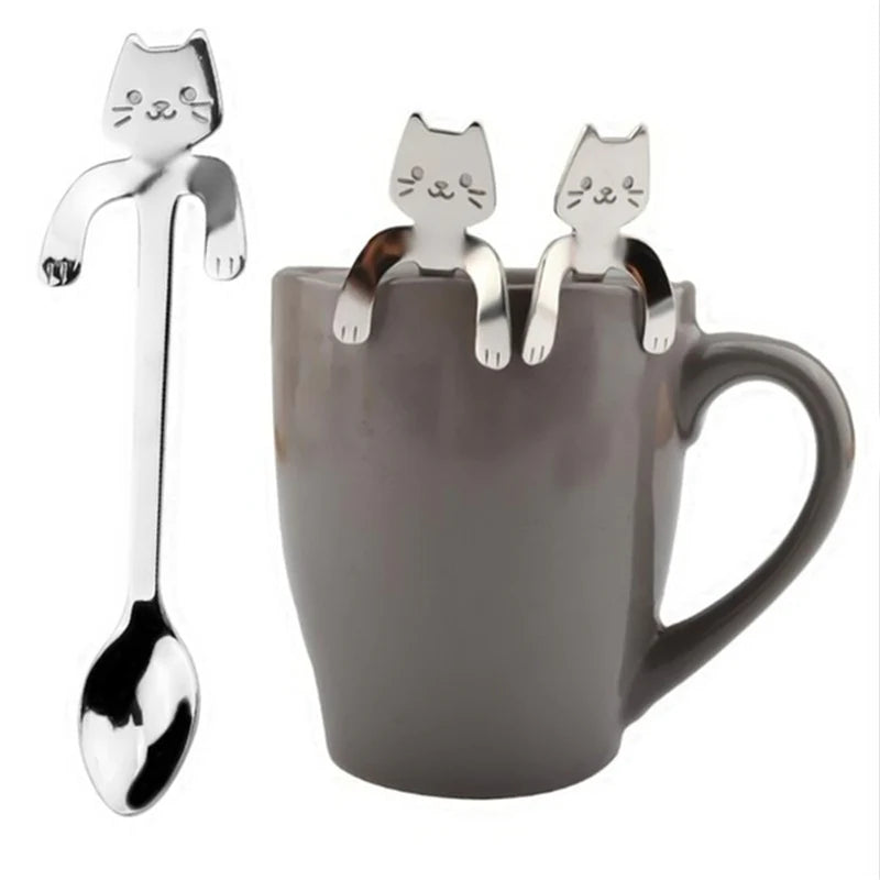 "Adorable Cat-Shaped Stainless Steel Coffee Spoon - Perfect Mini Scoop for Desserts, Snacks, and Ice Cream!"