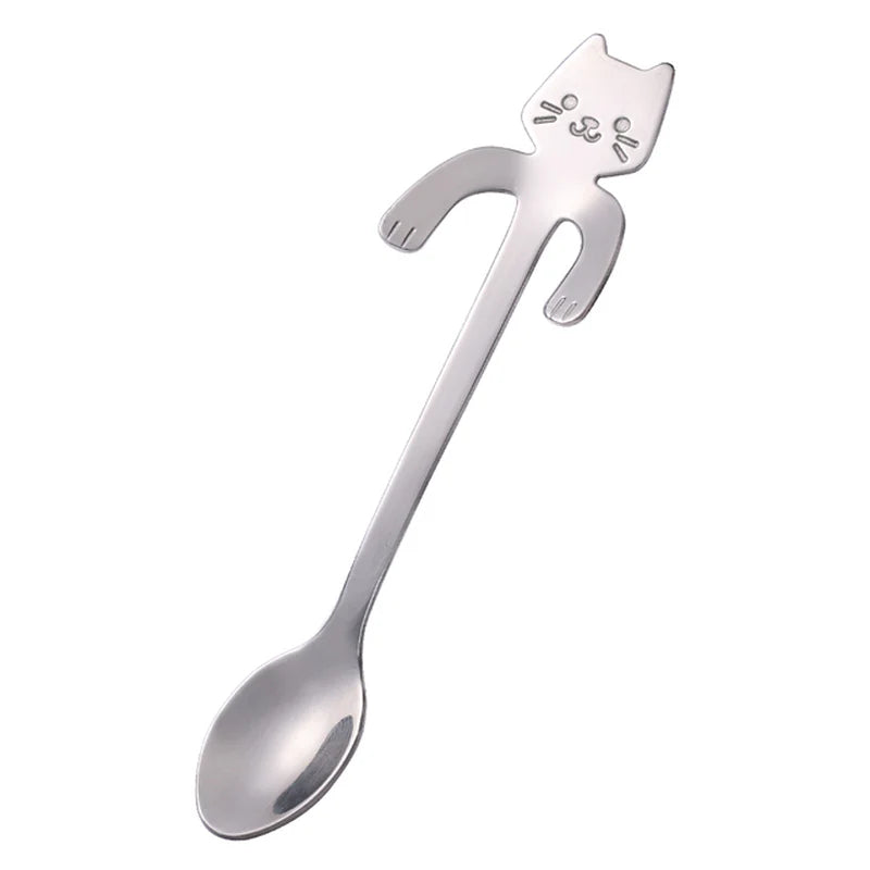 "Adorable Cat-Shaped Stainless Steel Coffee Spoon - Perfect Mini Scoop for Desserts, Snacks, and Ice Cream!"