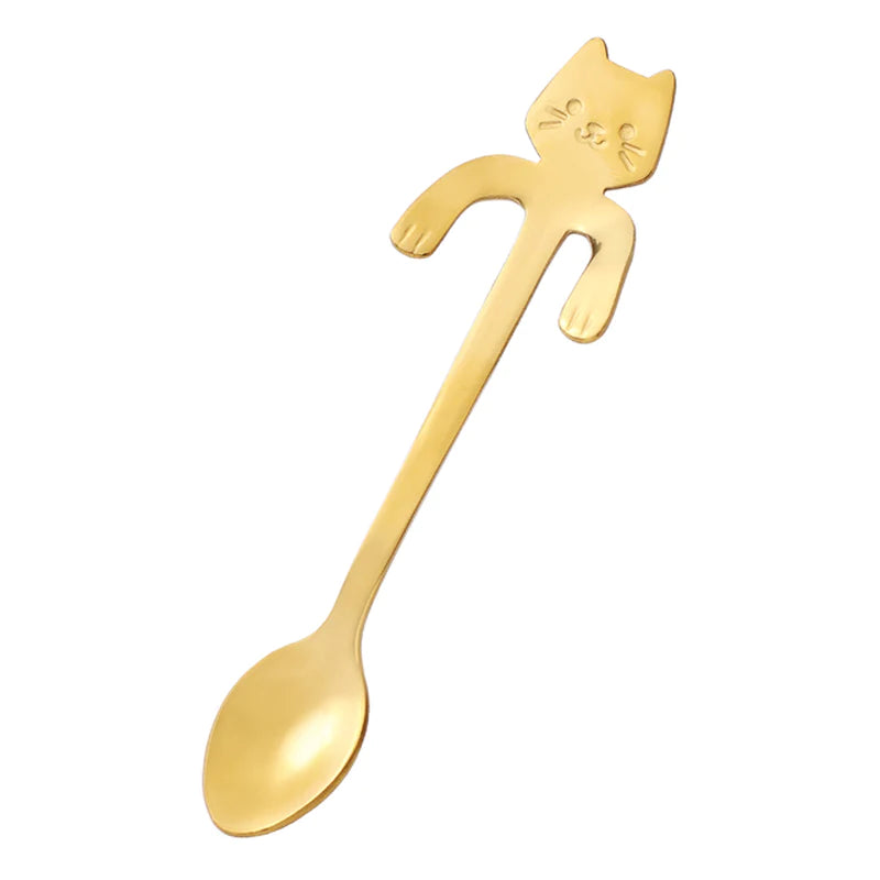 "Adorable Cat-Shaped Stainless Steel Coffee Spoon - Perfect Mini Scoop for Desserts, Snacks, and Ice Cream!"