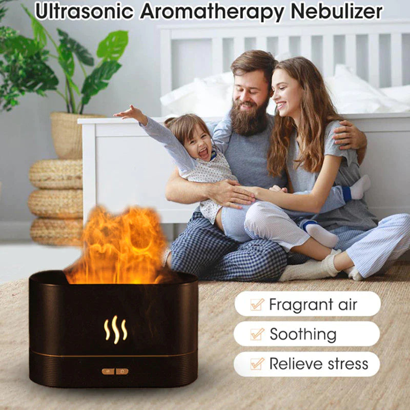 "2022 Flame Air Humidifier & Aroma Diffuser - Stylish USB Essential Oil Mist Maker for Home, Office & Living Room"