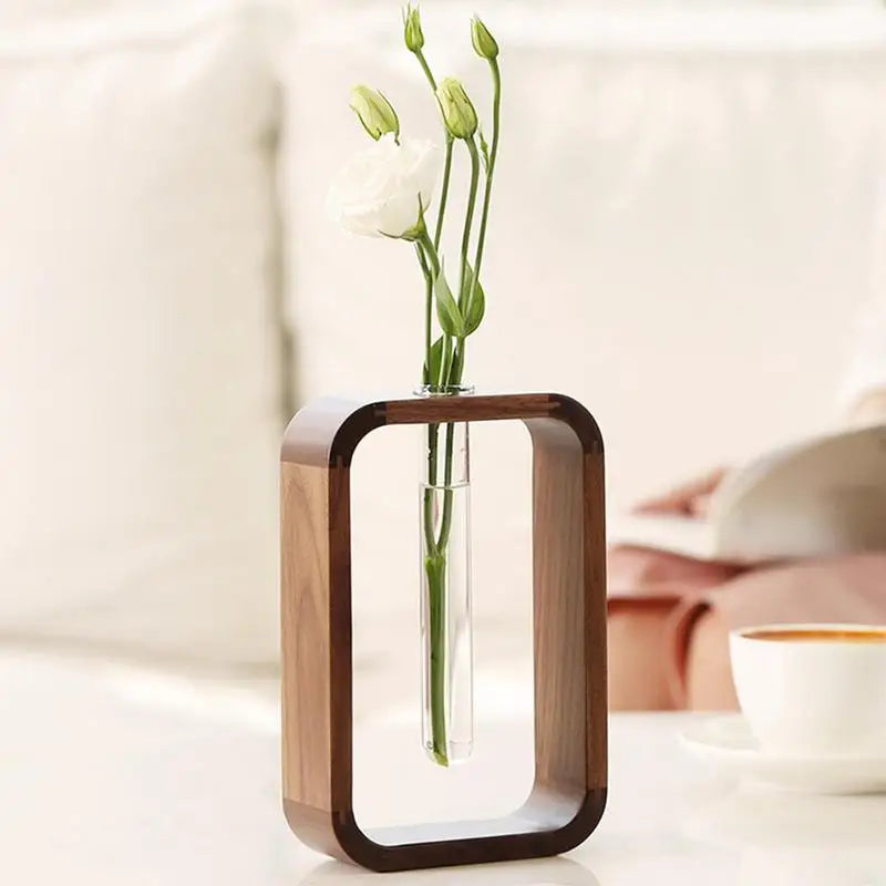 Stunning Wooden Hydroponic Vase with Transparent Glass Test Tubes - Perfect for Tabletop Plants & Home Office Decor!