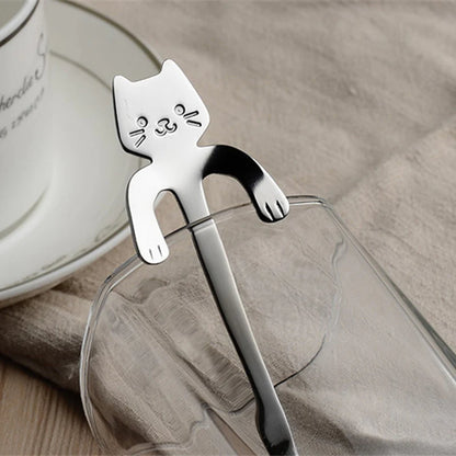 "Adorable Cat-Shaped Stainless Steel Coffee Spoon - Perfect Mini Scoop for Desserts, Snacks, and Ice Cream!"