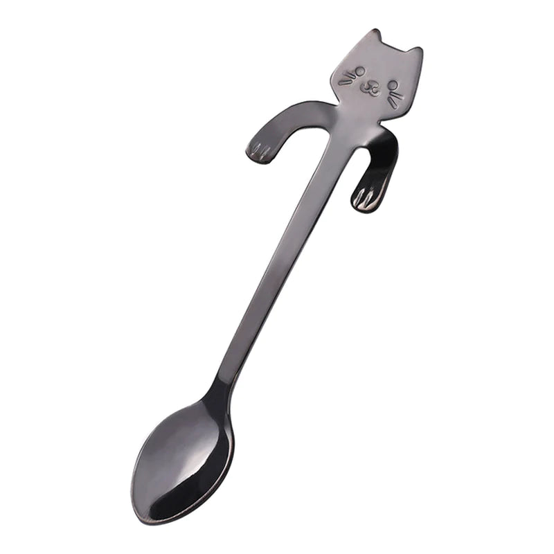 "Adorable Cat-Shaped Stainless Steel Coffee Spoon - Perfect Mini Scoop for Desserts, Snacks, and Ice Cream!"