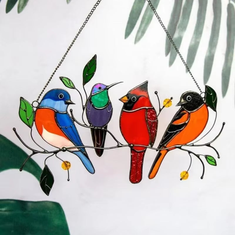 Stunning Glass Birds Window Panel - Elegant Home Decor Catcher for Any Room