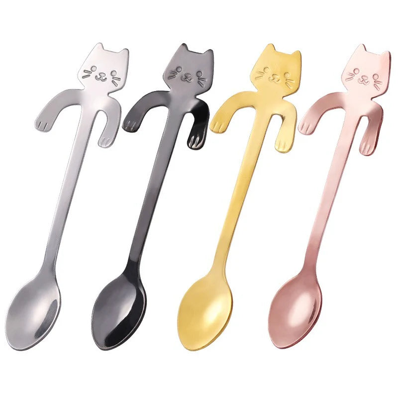 "Adorable Cat-Shaped Stainless Steel Coffee Spoon - Perfect Mini Scoop for Desserts, Snacks, and Ice Cream!"