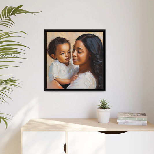 "Elegant Mother and Child Portrait Canvas Wall Art with Frame - Queennoble"