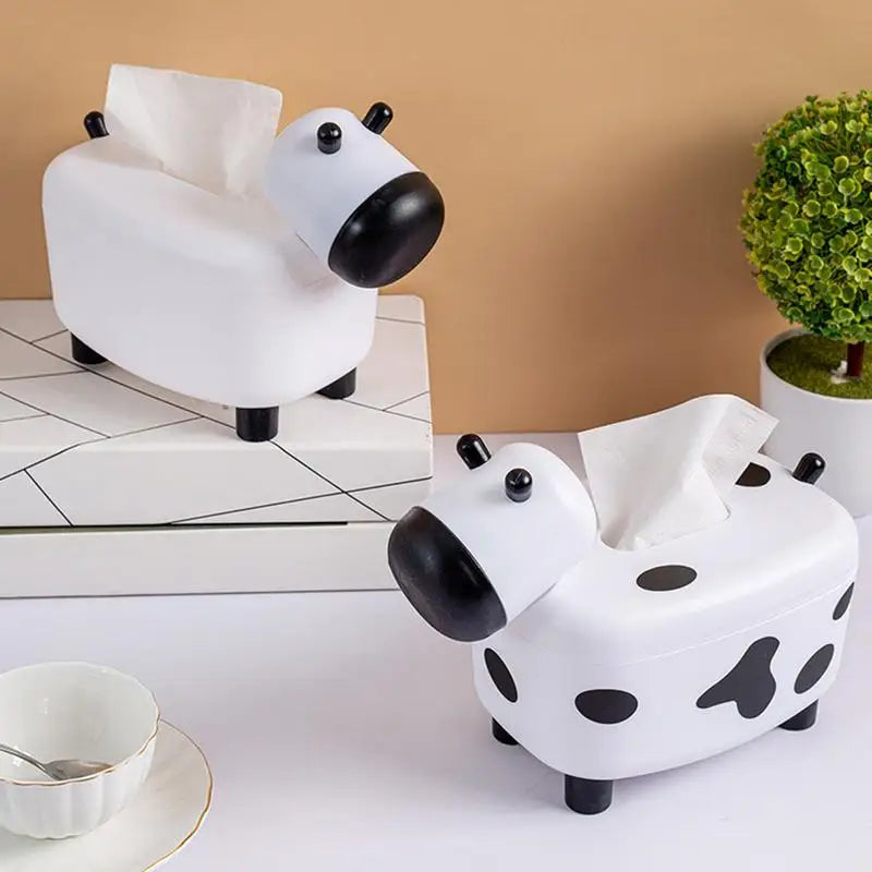 "Charming Cow-Shaped 2-in-1 Tissue Box Holder & Toothpick Dispenser – Stylish Desktop Organizer for Home & Office!"