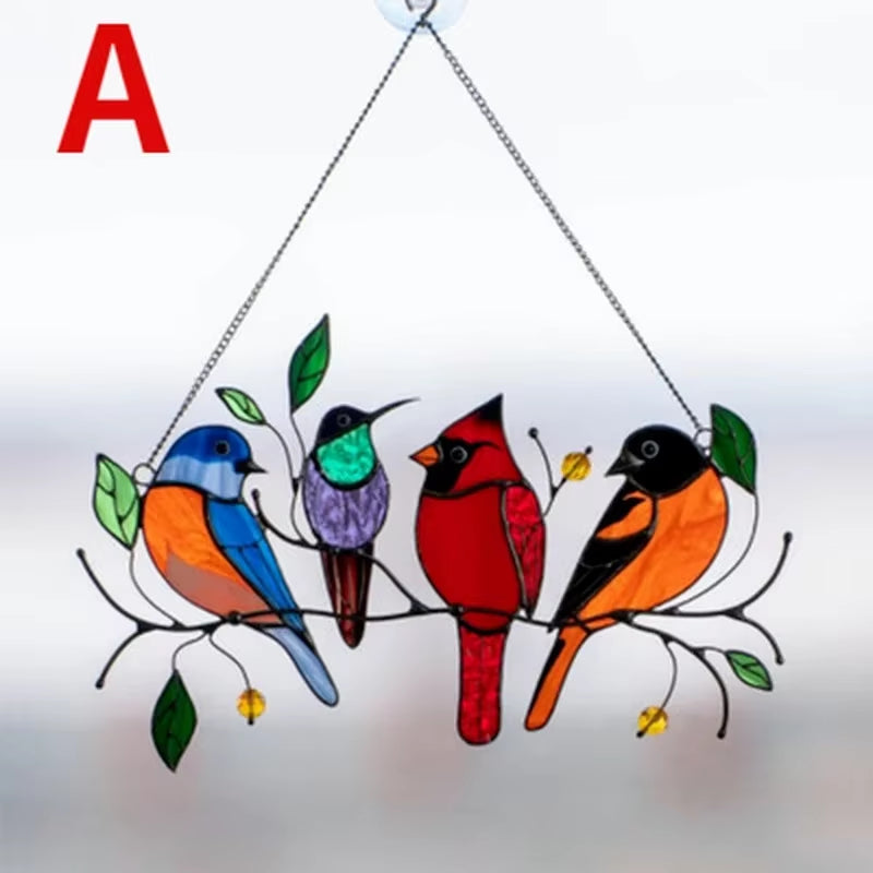 Stunning Glass Birds Window Panel - Elegant Home Decor Catcher for Any Room