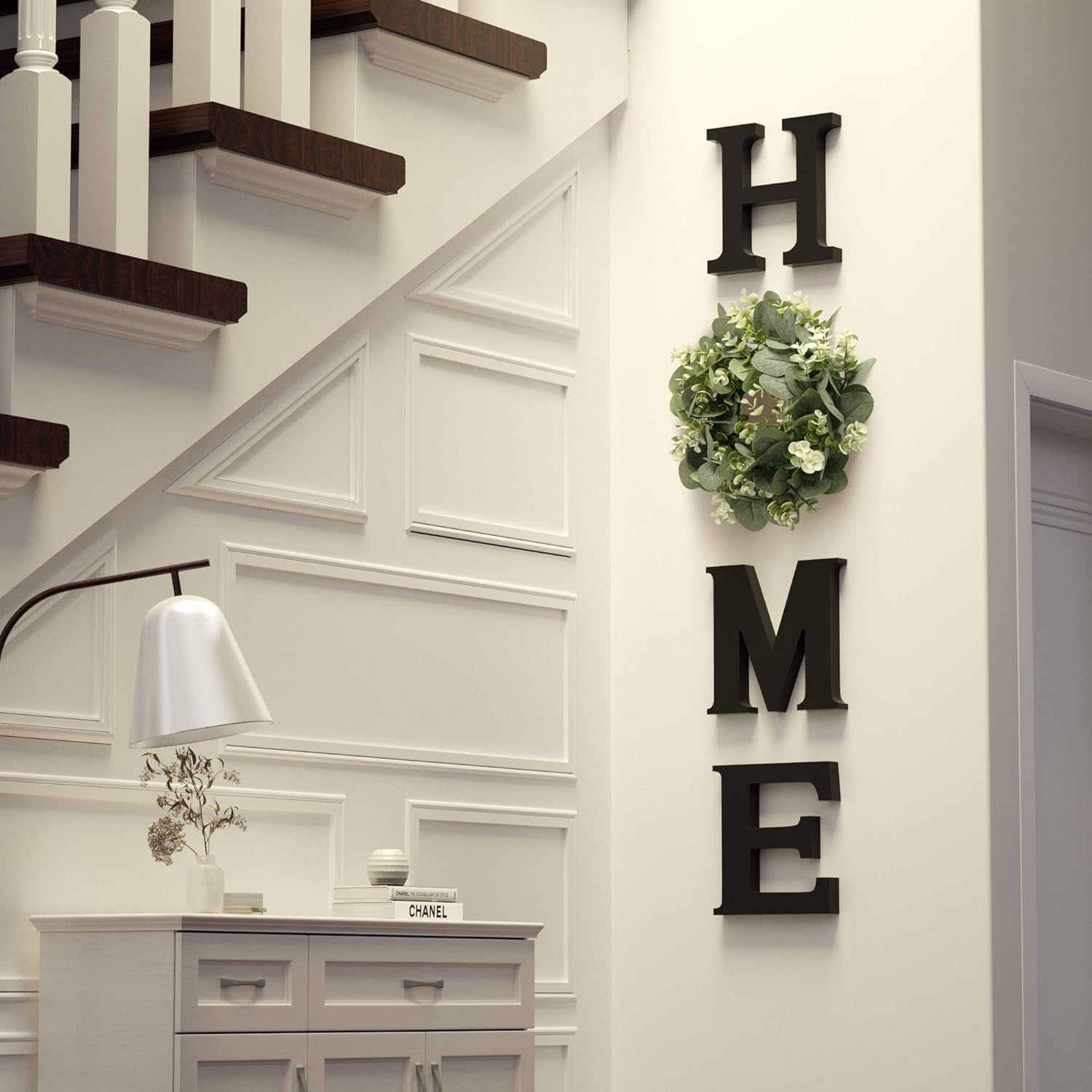 Wood Home Sign for Wall Decor Wooden Home Letters with Wreath Artificial Eucalyptus Modern Decorative Hanging Farmhouse Home Sign for Living Room Kitchen Housewarming Gifts St Patricks Day Decoration