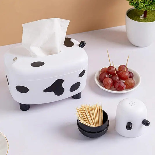 "Charming Cow-Shaped 2-in-1 Tissue Box Holder & Toothpick Dispenser – Stylish Desktop Organizer for Home & Office!"